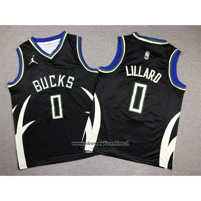 Maglia Bambino Milwaukee Bucks Damian Lillard #0 Statement 2022-23 Nero